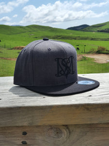 Snapback Caps - Charcoal cap, Black Peak - Black Logos