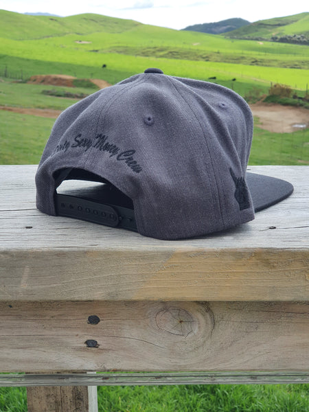 Snapback Caps - Charcoal cap, Black Peak - Black Logos