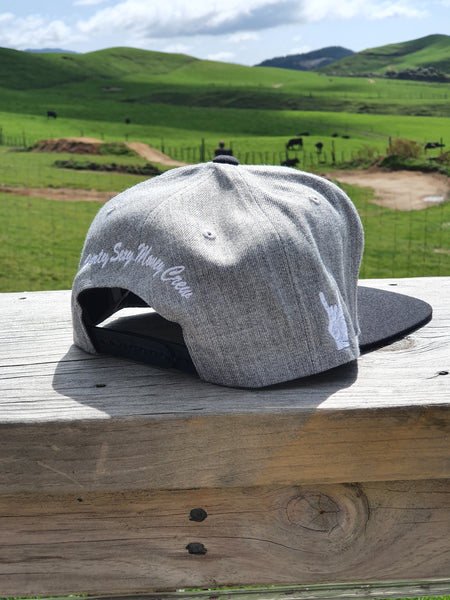 Snapback Caps - Grey cap, Black Peak - White logos