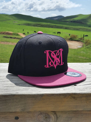 Snapback Caps - Black Cap, Pink Peak - Pink Logos