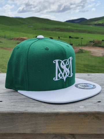 Snapback Caps - Green cap, White Peak & White Logo