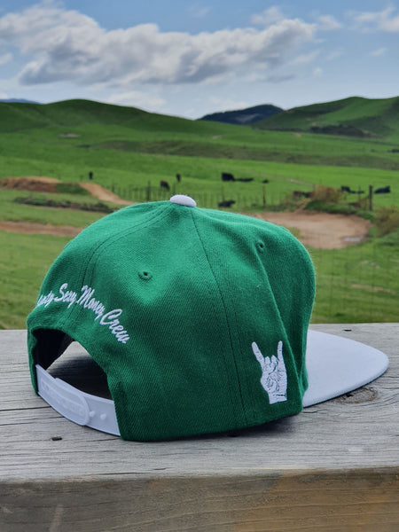 Snapback Caps - Green cap, White Peak & White Logo