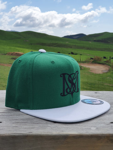 Snapback Caps - Green cap, White Peak & Black Logos