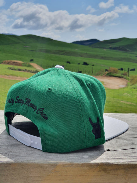 Snapback Caps - Green cap, White Peak & Black Logos