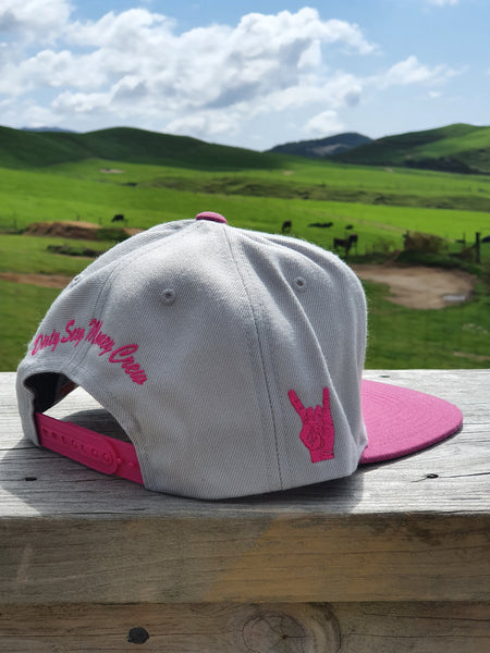 Snapback Caps - Silver Cap, Pink Peak - Pink Logos