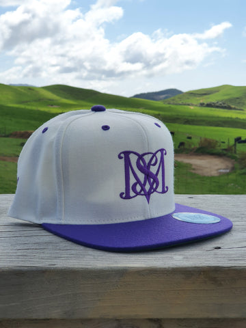 Snapback Caps - White Cap, Purple Peak - Purple Logos