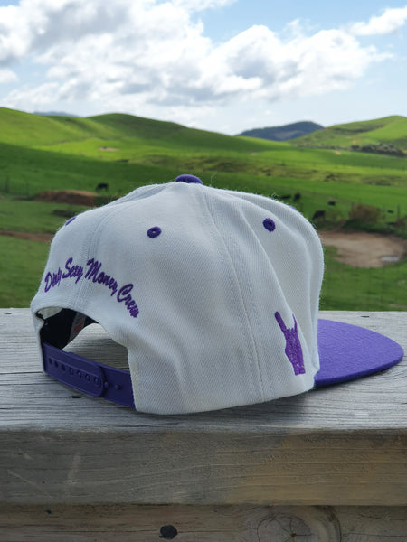 Snapback Caps - White Cap, Purple Peak - Purple Logos